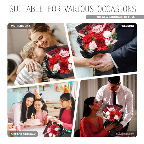 Casaido Preserved Flowers for Delivery, Mothers Day Red Flower Bouquets with Necklace, Forever Real Roses Anniversary Birthday Valentines Day Christmas Rose Gifts for Women Mom Wife Girlfriend - color: Red