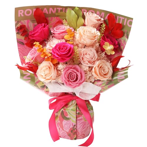 Lovenfold Flowers for Delivery Birthday Flowers Gift for Her,Preserved Flowers Bouquet 12 Roses Mixed Bouquet,Rose Gifts for Women Mom Grandma(Mixed 12 Champagne Roses) - color: Mixed colors 1204