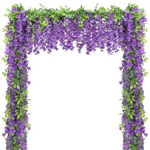 Findosom Wisteria Artificial Flowers Garland, 5Pcs Total 36FT Purple Wisteria Hanging Flowers, Flower Garland Decorations for Home Garden Outdoor Ceremony Wedding Arch Decoration - color: Purple, size: 5 PCS