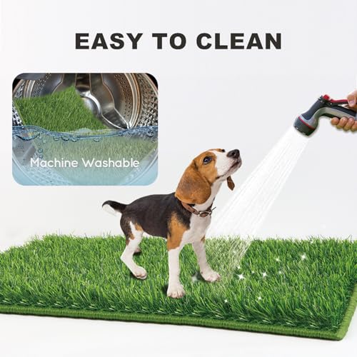 HQ4US 4LEGS Dog Grass Pad with Tray Large 34’’×23’’, Dog Litter Box with Odor Free Artificial Grass Pee Pads for Dogs Potty Tray with Hemmed Edge, Realistic for Indoor Balcony - size: L - 34" x 23" for Dog＜ 28'' Length
