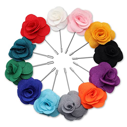 Rhungift Men's Camellia Flower Lapel Pin Handmade Rose Boutonniere Stick Brooch for Suits Wedding Party Groom Multicolor Men Women - color: Grey