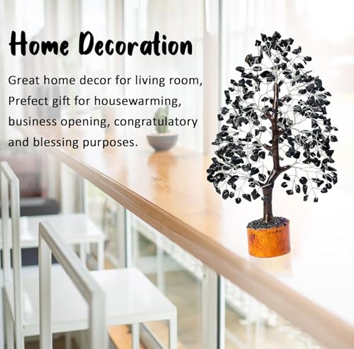Crocon® Black Tourmaline Crystal Tree of Life Birthday Gifts for Men, Dad, Friend Healing Crystals Spiritual Shelf Crystal Decor Feng Shui Table Decor Gift for Men Housewarming Unique Home Decor - color: Black (Silver Wire)