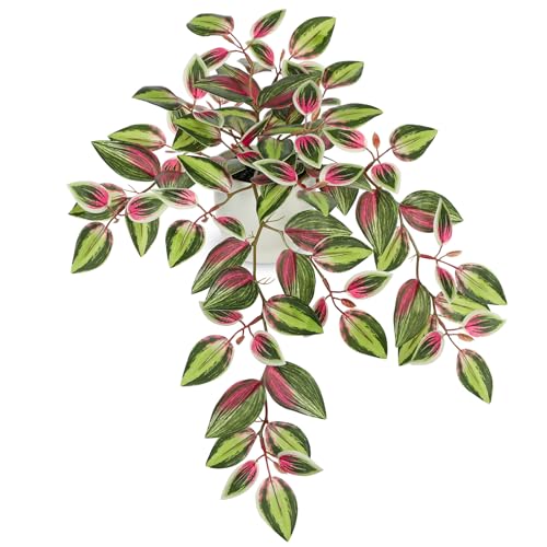 Briful Small Faux Plants Indoor Artificial Potted Silk Plants Fake Watermelon Peperomia Trailing Vine Plant for Home Office Bathroom Table Shelf Mantle Modern Decoration(Red Green- 1 Pack) - color: Red Green