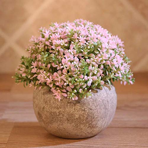 Ogrmar Mini Plastic Artificial Plants Grass in Pot/Small Artificial Faux Greenery/Mini Plants Topiary Shrubs Fake Plants for Bathroom, House Decorations (Pink) - color: Pink