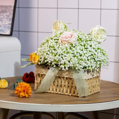 Imncya 120 Pcs Babys Breath Artificial Flowers, Babies Breath Faux Bulk Greenery, Real Touch White Gypsophila Fake Flower for Outdoors, Wedding Bouquets, Party, Home and Garden Decoration
