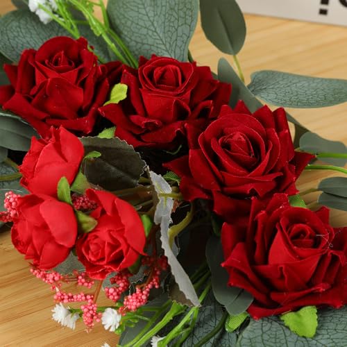 H&W 2pcs Small Size Artificial Wedding Arch Flowers for Wedding Sign, Floral Swag Dusty Decor for Reception Ceremony Backdrop Sweetheart Table （Red Rose） - color: Red Rose
