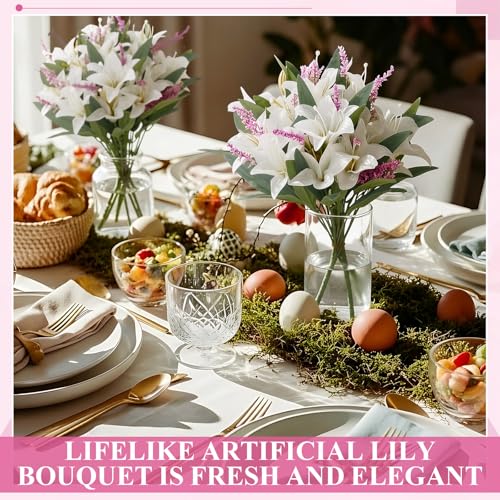 Giegxin 8 Pcs Artificial Tiger Lily Bouquets, Silk Faux Easter Lilies with 7 Heads, Realistic Spring Flowers for Wedding Centerpieces, Home Vase Decor, Party & Event Arrangements (White Purple) - color: White Purple