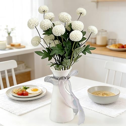5PCS White Artificial Flowers Dandelion Ball Floral Stems, 5 Head Real Touch Faux Flowers for Vase Filler Spring Home Decor Easter Decorations Farmhouse Centerpiece Wedding Arrangements - color: 5pcs White