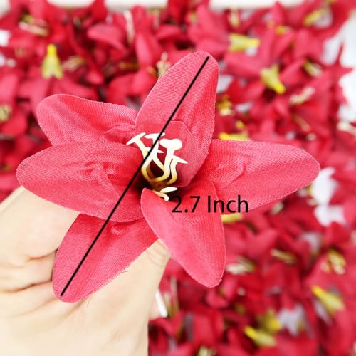 20 Pcs Artificial Lily Flower Head, Red | Fake Flowers Heads, Simulation Small Lily, DIY Handmade, Wedding Photography Party Home Decoration - color: Red