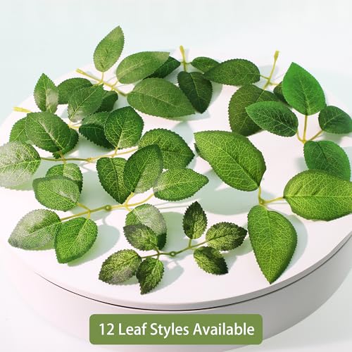 100 Pcs Artificial Flowers Green Leaf Bulk Faux Greenery Silk Fake Rose Leaves Bouquet Garland Wreath Floral Arrangement Supplie DIY Craft (1 Stem with 5 Medium-Leaf Green) - color: 07. 1 Stem With 5 Medium-leaf Green