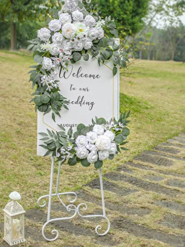 Lisuun Wedding Arch Flowers, Artificial Flowers for Decoration, Large Flower Swag for Boho Styles Wedding Ceremony Floral Decor - Pack of 2 - color: Pure White & Ivory White