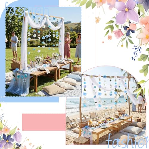 6 Pcs 35.4 Inch Artificial Hydrangea Flower Garlands with 3 Pcs 10 Ft Wedding Tulle Table Runner Wildflower Vines Floral Table Runner Garlands for Wedding Bridal Shower Spring Tea Party - style: Hydrangea
