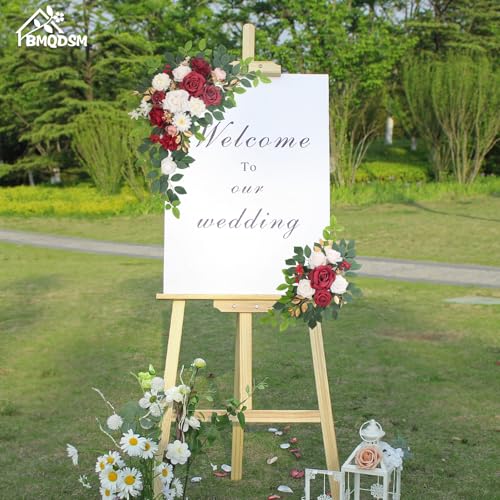 Pack of 2 Artificial Flowers for Backdrop Decoration, Wedding Arch Flowers,Reception Welcome Sign, Eucalyptus Garland, Suited to Aisle Decor and Wedding Arches (Red White) - color: Red White