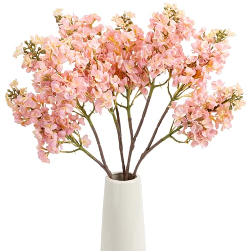 4PCS 25.6inch Lilac Artificial Flowers Light Pink Fake Delphinium Long Stem Silk Real Touch Flower Faux Lilac Floral Arrangement for Tall Vase Table Wedding Garden Home Decoration（Light Pink） - color: 25.6inch Light Pink