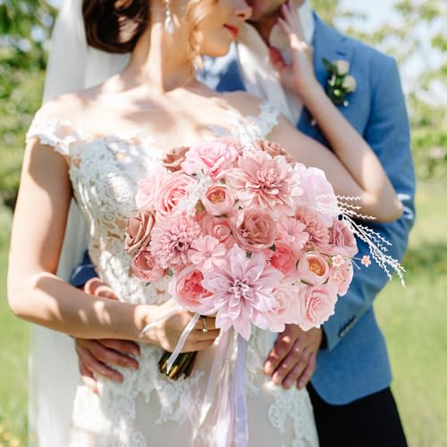 Floweroyal Artificial Flowers Fake Rose Flowers Dahlia with Stems for DIY Wedding Bridal Bouquets, Baby Shower, Floral Arrangement, Table Centerpieces, Home Decorations (Nude Color) - color: A Abby Dusty Pink