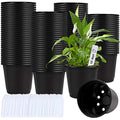 Augshy 110 Pcs 0.5 Gallon Black Plastic Plant Nursery Pots 6 Inches Seed Starting Pots Containers with 110 Labels - size: 6 Inches