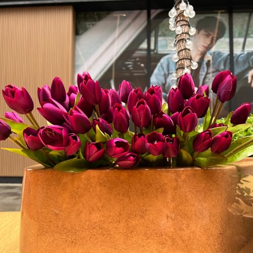 Artificial Fake Flowers Tulip for Outdoor Decoration,UV Resistant Faux Plastic Fabric Greenery Shrubs Plants Fake Flowers Hanging Planter Kitchen Home Garden Wedding Decor (Dark Purple) - color: Dark Purple