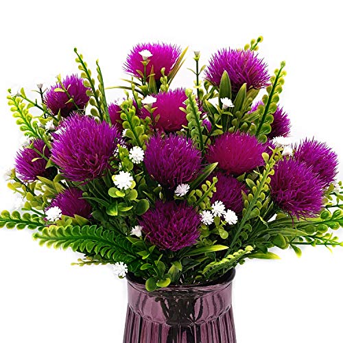 Artificial Dandelion Plants Decor, Fake Plastic Flowers Shrubs Bushes Grass for Indoor Outdoor Home Garden Wedding Party Table Centerpieces Arrangements Decoration Planting Filler Fuchsia 4 Pack - color: Dandelio - Fuchsia 4 Pack