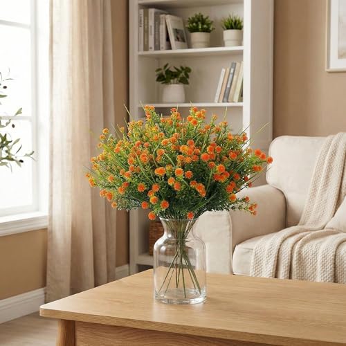 Babys Breath Artificial Flowers, 5pcs Fake Orange Baby Breath Gypsophila Flowers Artificial Bulk Realistic Artificial Flowers Bouquet Flores Artificiales Decoracion for Wedding Party Home Office Decor