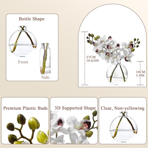 Artificial White Orichid Artificial Flowers in Clear Glass Water‑Filled Vase – Silk Fake Plants Table Centerpiece for Home, Shelf, Office & Dining Decor, Maintenance‑Free (2pcs White) - color: 2pcs White