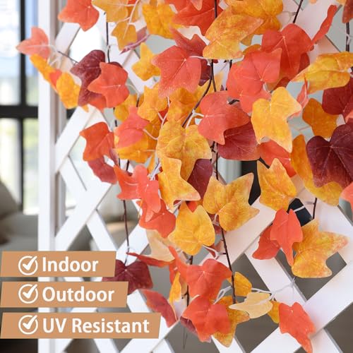 mizii 5 Packs 360" Artificial Vines Fall Ivy Garland Fake Vine Realistic Silk Leaves Faux Hanging Plants Greenery Decoration for Outdoors Wedding Party Indoor Mantle Bedroom Fall Decor (Fall Ivy) - color: Fall Ivy