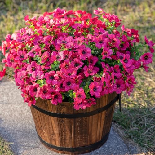 HyeFlora Artificial Flowers for Outdoor Indoor Garden Home Decoration, Faux Flower Daisy with Eucalyptus Leaves Fake Plants Greenery Boxwood Porch Patio, 12 Bundles (Rose Red) - color: Rose Red