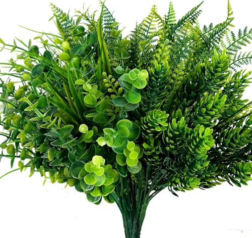 ilauke Fake Plants Greenery Stems 6 Bundles Artificial Greenery UV Resistant for Outdoors Planters Porch Window Box Patio Spring Faux Grass Decorations - color: Artificial Greenery Stems