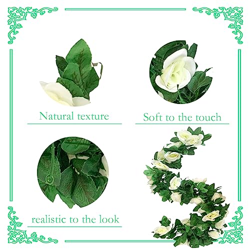 4 Pack Artificial Rose Vine Garland Fake Roses Flowers Plants Vines Hanging Floral Leaves Decoration for Wedding Party Table Garden Arch Wall Home Room Decor(White) - color: White, size: 【4 Pcs】