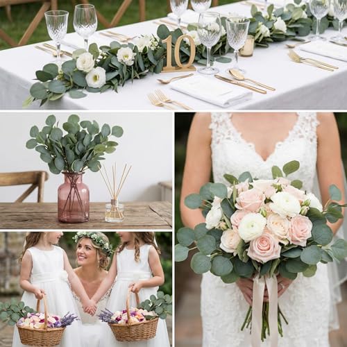 70 Pieces Artificial Eucalyptus Leaves, 11 Inches Tall Silver Dollar Eucalyptus Fake Greenery Stems Faux Plant DIY Bouquets Floral Arrangement Wedding Home Decor