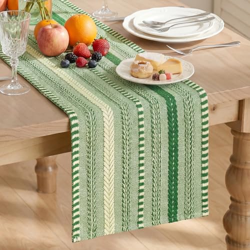 Artoid Mode Emerald Farmhouse Woven Table Runner, Seasonal Holiday Rustic Kitchen Dining Table Decoration for Home Party Decor 12x72 Inch - color: Emerald, size: 12" x 72", Table Runner