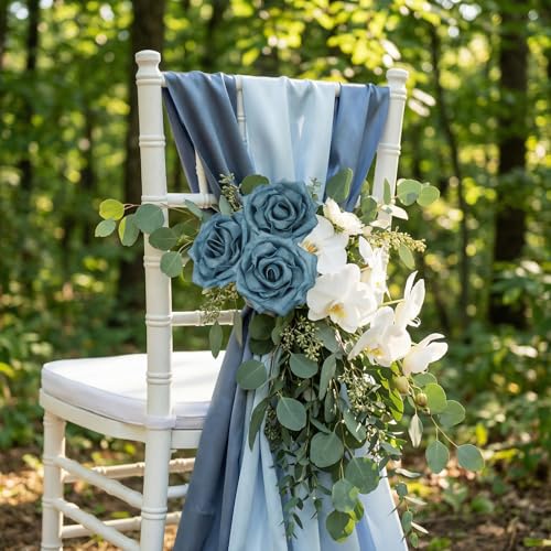 Foam Roses,16Pcs Dusty Blue Foam Flowers Real Looking Artificial Fake Roses with Stems and Leaves for DIY Wedding Bouquets Baby Shower Party Home Centerpiece Floral Arrangement (Dusty Blue)