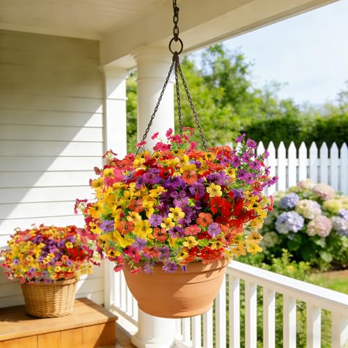 Artificial Flowers, Realistic UV Resistant Waterproof Faux Flower, No Fade Fake Flowers for Garden Porch Outside Home Decor (Multicolor) - color: Multicolor-12 Bundles