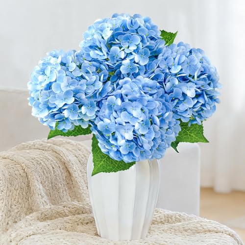 3 Pcs 21" Real Touch Blue Hydrangea Artificial Flowers with Stems, Fake Silk Flowers for Outdoors, Artificial Flowers for Home Decor Wedding Bouquets Centerpieces Vase - color: Blue, size: 3 Pcs
