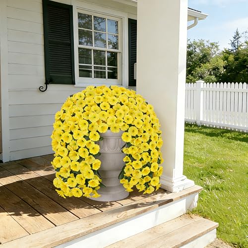 Artificial Fake Flowers for Outdoor Decoration, 2 Bundles Spring Silk Flower Easter Decor, Look Real UV Resistant Yellow Morning Glory Vines for Home Porch Patio Planter - color: Yellow