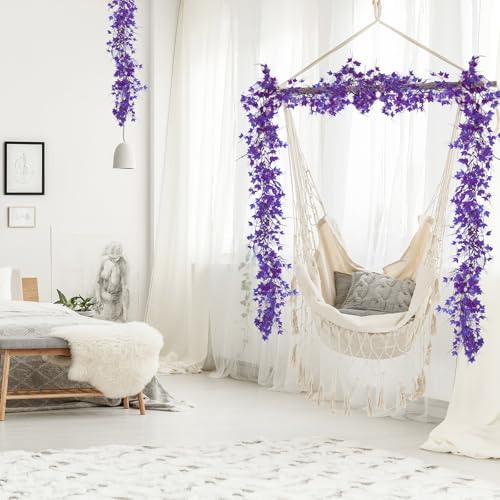 RECUTMS Artificial Ivy Wall Leaves Greenery Garland Enchanted Forest Decorations House Decor Fake Ivy Leaves Fake Vines for Bedroom Home Garden Trellis Fence Balcony Wedding Decor(Pure Purple) - color: Pure Purple, size: Ivy Garland