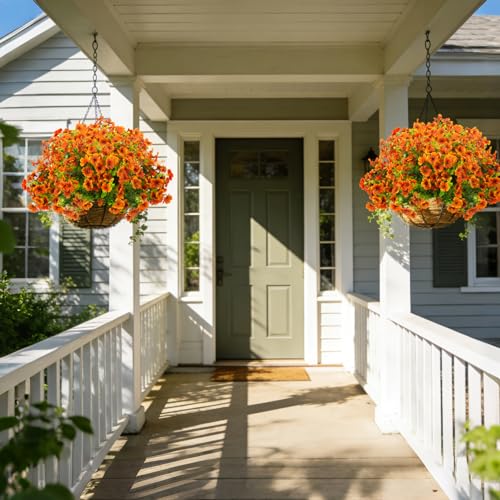 Grunyia 20 Bundles Artificial Flowers for Outdoors, UV Resistant Fake Plants Flowers Greenery Shrubs Plants for Decoration Outside Plants Hanging Planter Home Garden Decor (Orange) - color: Orange