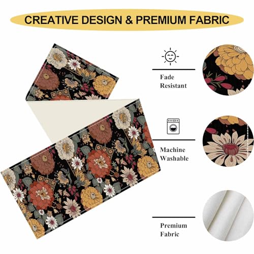 Boho Floral Table Runner,Spring Summer Vintage Flowers Mid Century Morden Home Decor for Home Kitchen Dining Patio Holiday Party Indoor Outdoor Table Decorations,13 x 72 Inches
