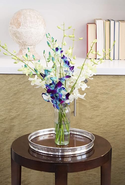 KaBloom-10 Blue&White Orchid Bouquet,Flowers for Valentine, Mother's Day - color: Ocean Blue and Pure White, size: 10 count, style: With Vase