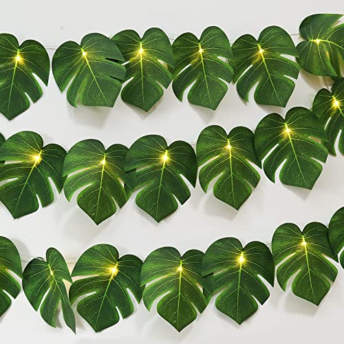 RECUTMS Artificial Tropical Palm Leaves String Lights, Large Size 20 LED Monstera Leaf Wall Hanging Vine Greenery,Outdoor Indoor Hawaiian Luau Jungle Beach Safari Baby Shower Party Spring Summer Decor - color: Monstera Leaf String Lights Large Size 1pcs