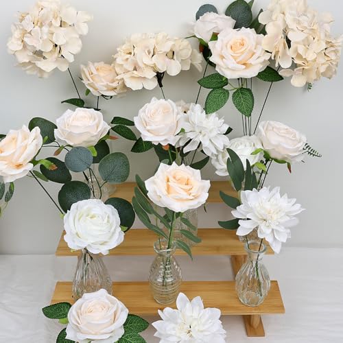 80Pcs Artificial Flowers Combo, Champagne Fake Silk Flowers Decor with Stems for DIY Roses Wedding Party Centerpieces Bridal Bouquets Cake Decorations Arrangements Indoor Outdoor - color: Champagne