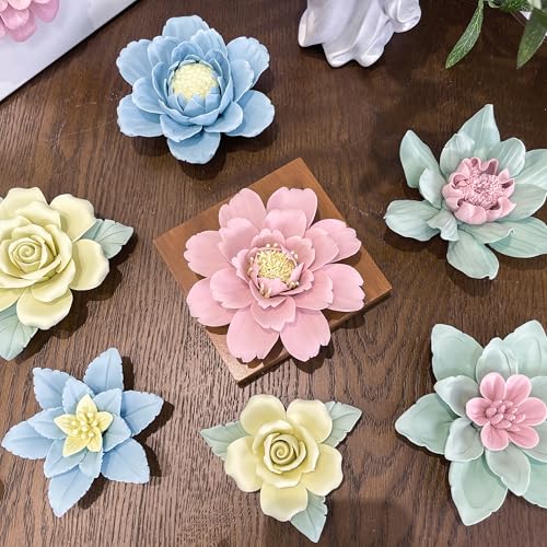 Ceramic Flower Wall Art, Artificial Flower Wall Sculpture，Handcrafted 3D Hanging Porcelain Flowers ,3D Wall Hanging Decor ,Porcelain Flower Wall Décor for Home，Hallway，Kitchen，Office (Pink，Peony, 2.76") - color: Pink，Peony, size: 2.76"