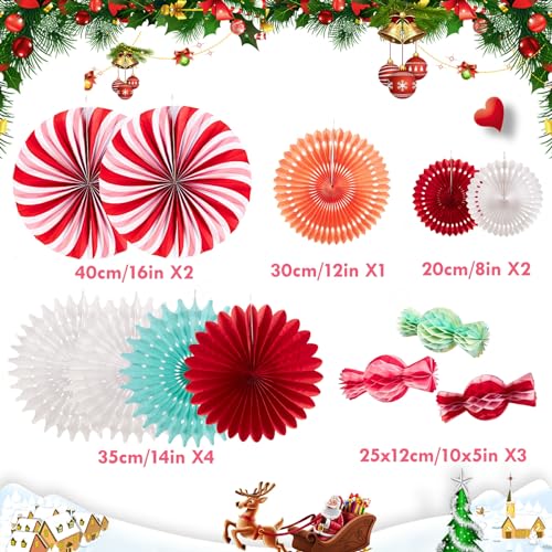 Christmas Hanging Paper Fans Decoration Christmas Peppermint Candy Hanging Ornaments Party Ceiling Hangings Deco Candy Tissue Paper Fans Backdrops Party Supply - color: Candy Party for Christmas