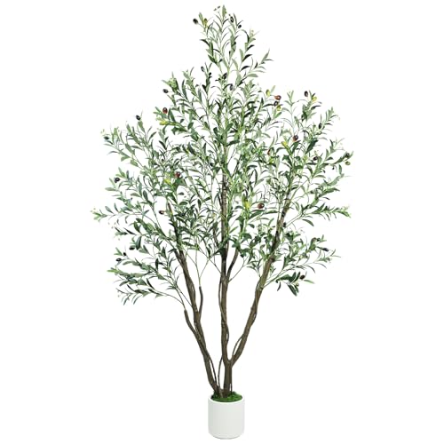 Caxchiling Large Artificial Olive Tree 6FT, Fake Tree for Indoor Outdoor, Lifelike Faux Floor Plants with Heavy Trunk with Vines and Moss Topper, Home Office Decor for Living Room Bedroom Doorway - color: Olive, size: 6ft Plus