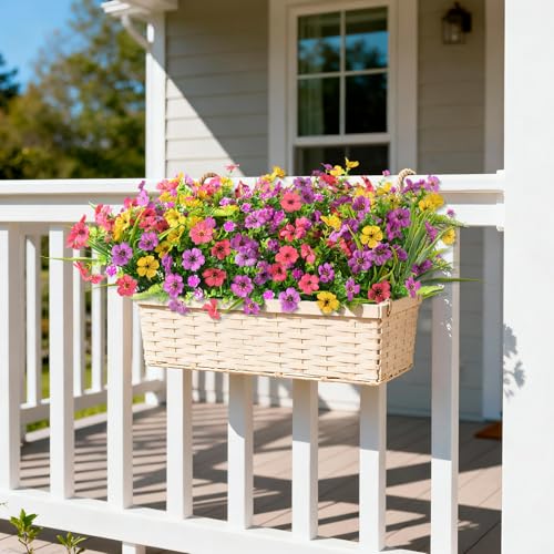 INQCMY Artificial Flowers for Outdoors Faux Plants Fake Flowers Spring Summer Decoration,12 Bundles Faux Silk Colorful Daisy Realistic UV Resistant for Outside Home Planter Window Porch Patio Yard - color: 1 Mixed Color(2 Light Purple,2 Rose Red,2 Yellow,