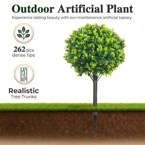 PATIO CHOICE Artificial Topiary Boxwood Ball Trees Set of 2 30" Fake Outdoor Plants Realistic Olive Tree Fake Bushes Lifelike Shrubs Decorations for Outdoor Indoor Front Porch Garden - color: Green, size: 30in