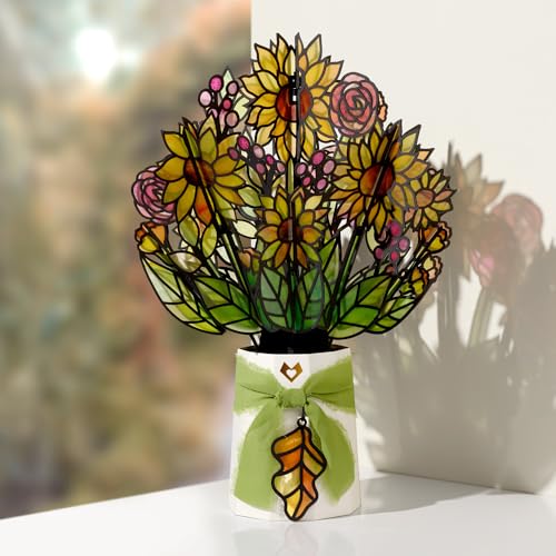 Lovepop Golden Hour Sunflower Suncatcher Bouquet - 3D Sunflower Bouquet for Friend, Wife, Teacher, Her (Mother's Day, Thanksgiving, Birthday, Thank You, Anniversary) 12" - Blank Notecard & Envelope Included - color: Golden Hour Sunflower Suncatcher Bouque