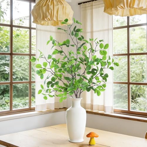 Uieke 4Pcs 37" Faux Eucalyptus Stems, Artificial Plants Indoor Lifelike Silk Plastic Plants for Spring Decoration, Faux Greenery Stems for Wedding Kitchen Home Decor - color: Green, size: 4