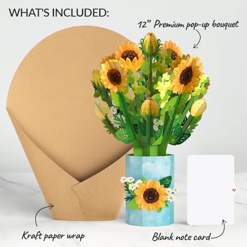 Lovepop Everyday Sunflower Blooms Pop-Up Flower Bouquet for Her and Him - 3D Greeting Cards for Boys, Girls, Men, Women - 12" Bouquet - Blank Notecard Included - color: Sunflower Blooms Bouquet