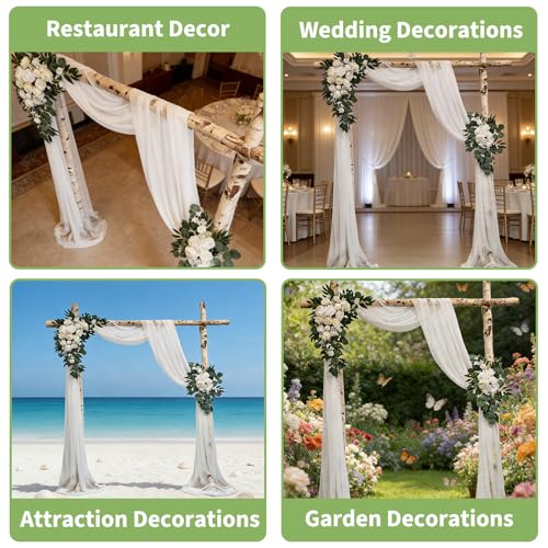 Garvee Arch Flowers with Drapes Kit (Pack of 3) - 2 Pcs Floral Arrangement, 1 Pcs Sheer Drape for DIY Wedding Ceremony Reception Arbor Backdrop Party Decor