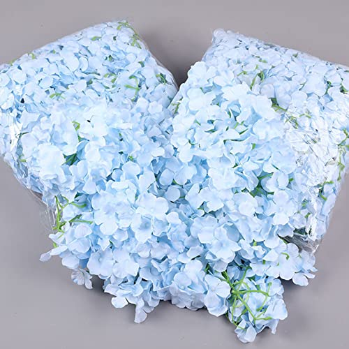 FagusHome Silk Hydrangea Heads 36 Pcs Artificial Flowers Heads and 3 Dozens Stems Fake Hydrangea Flowers with Stems for Home Wedding Decor (Light Blue) - color: Light Blue
